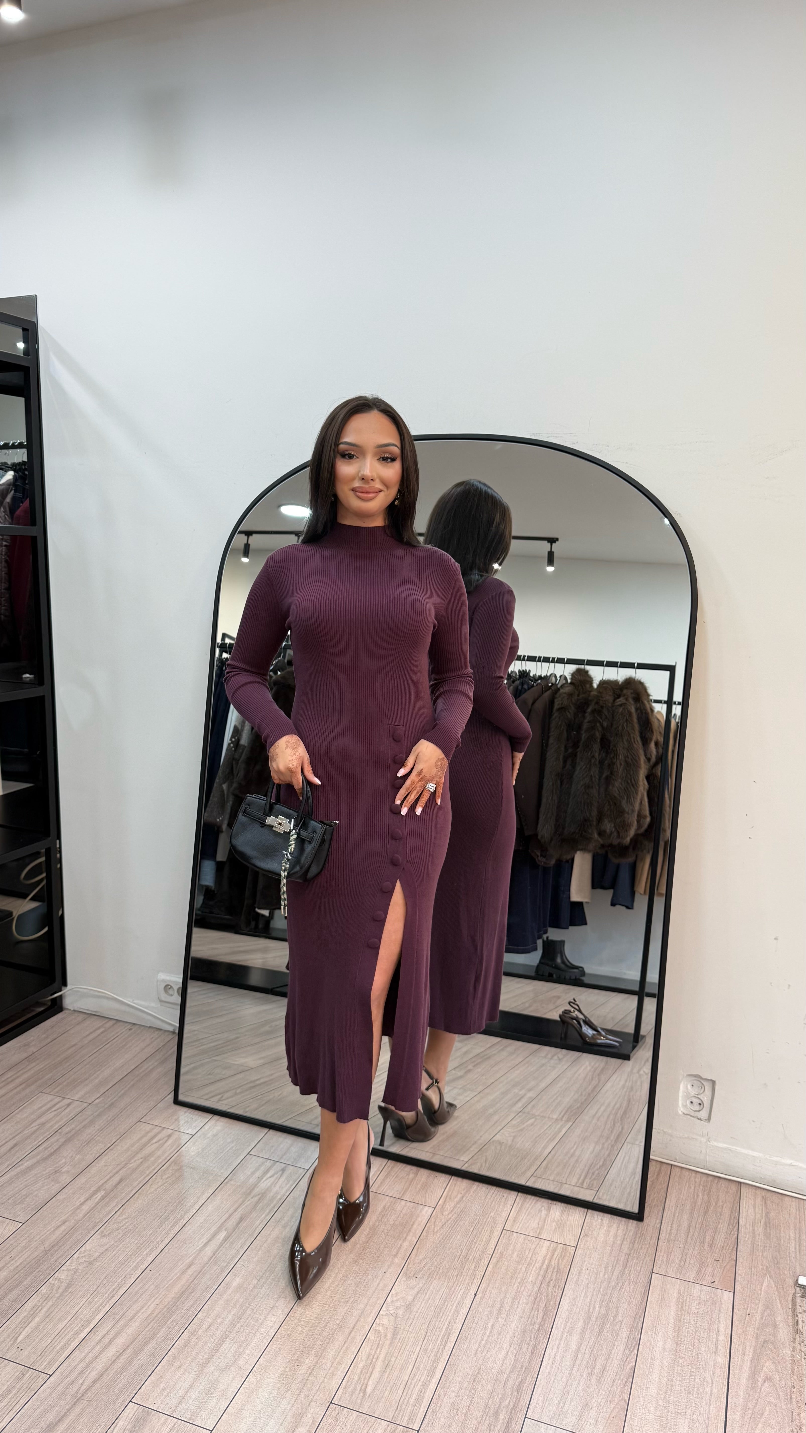 Robe en maille vanny prune