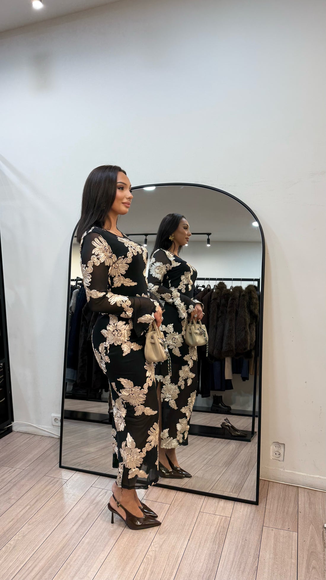 Robe flowers Noir et beige