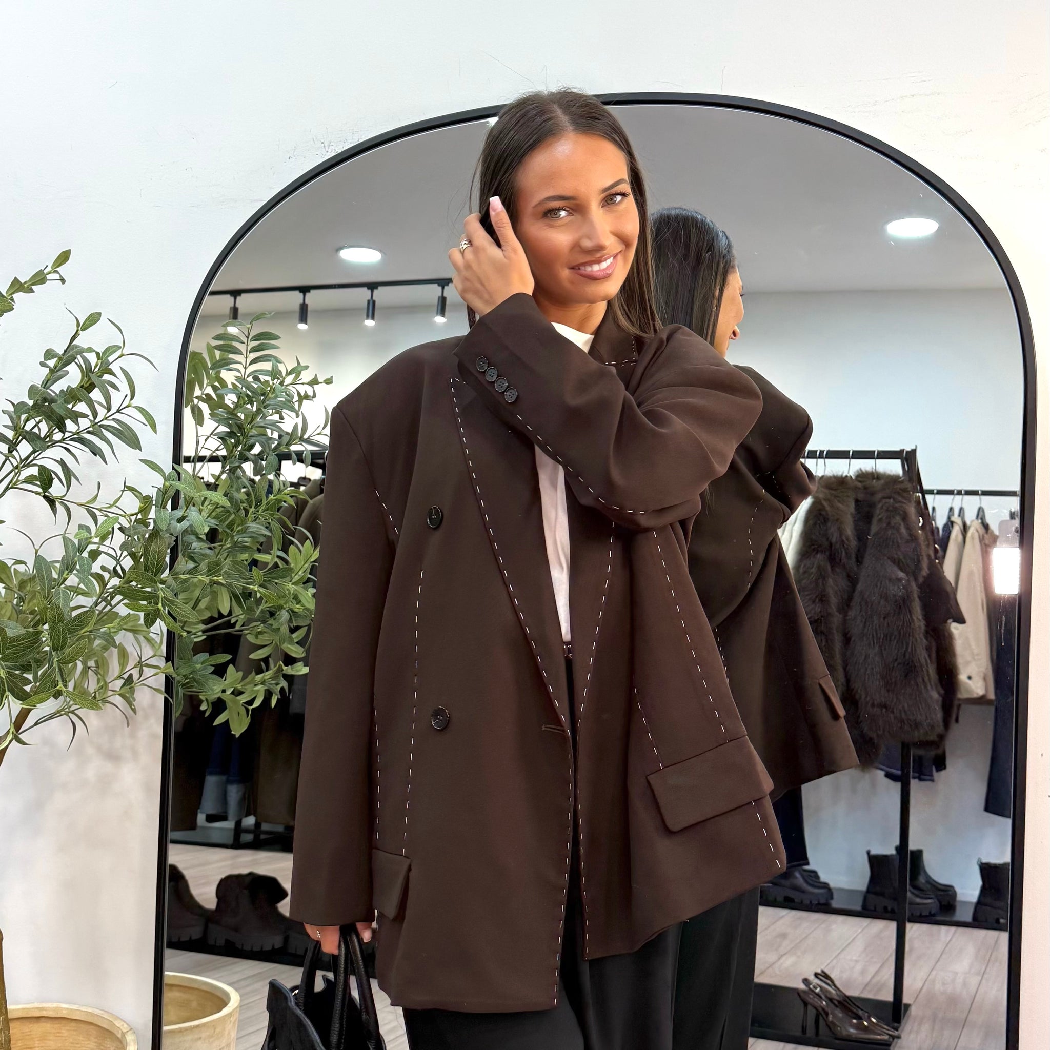 blazer oversize surpiqûres choco