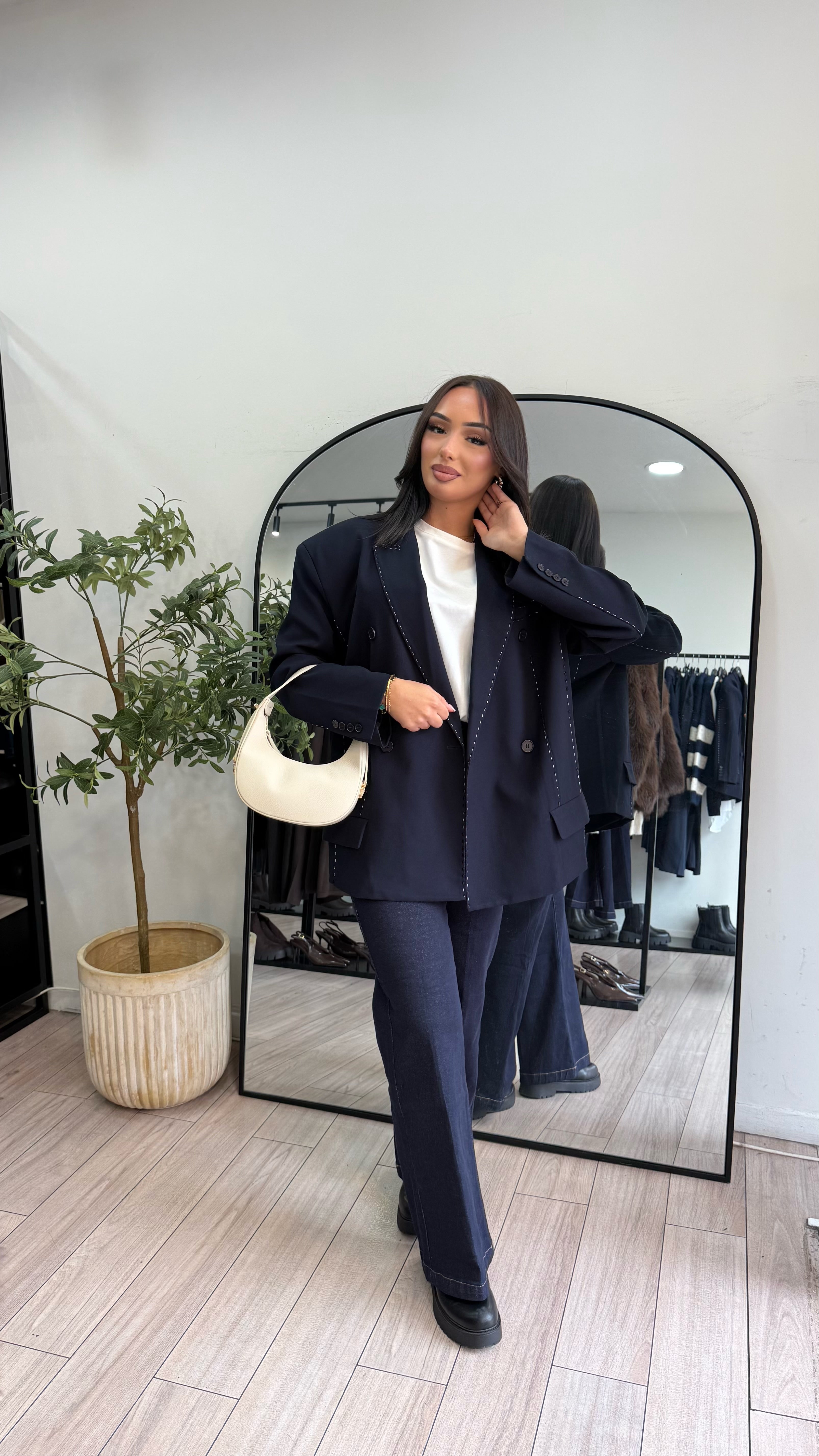 Blazer surpiqûres Bleu marine