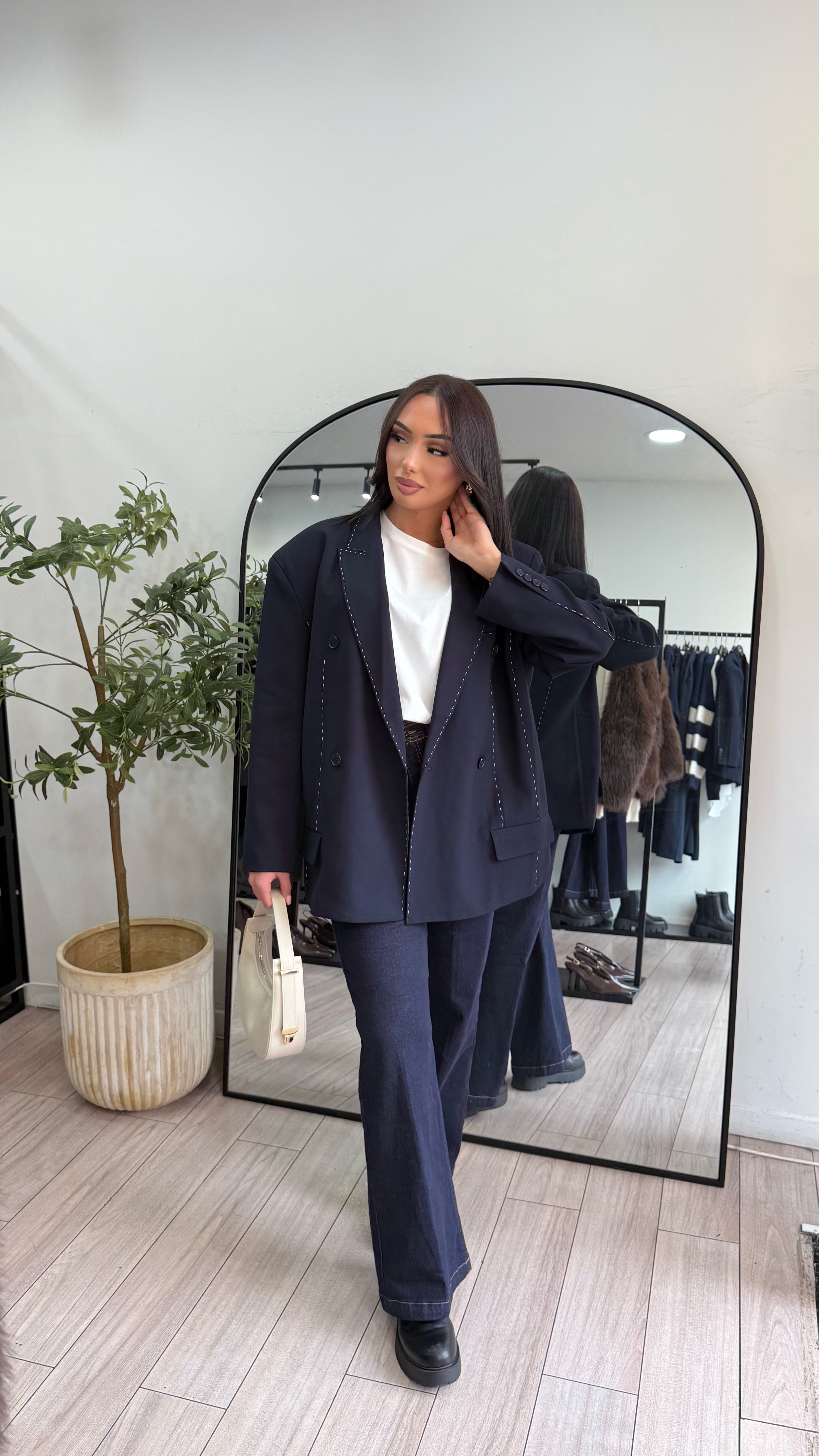 Blazer surpiqûres Bleu marine