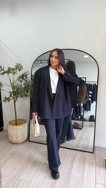 Blazer surpiqûres Bleu marine