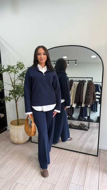 Ensemble zip en maille bleu