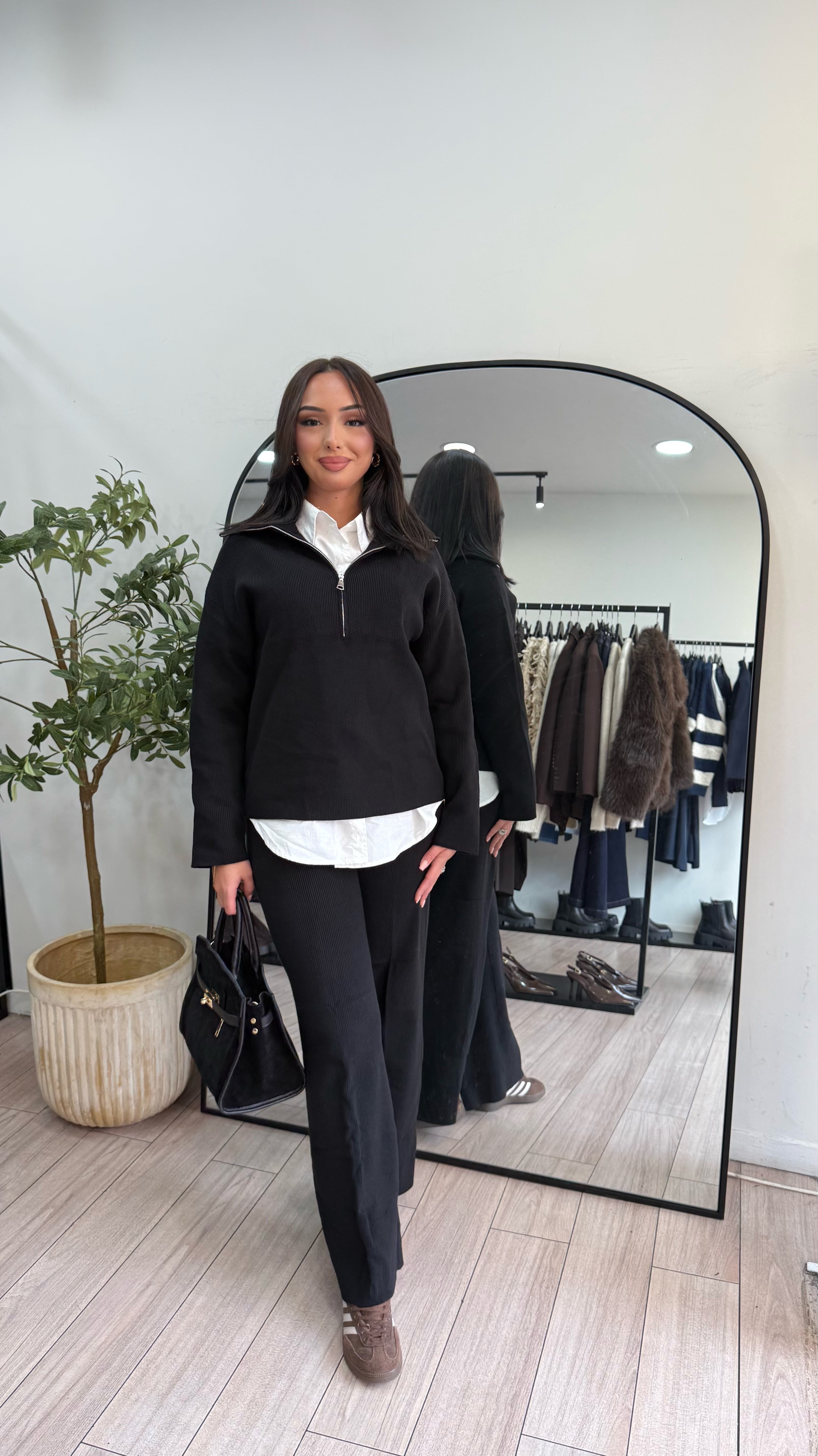 Ensemble zip en maille noir