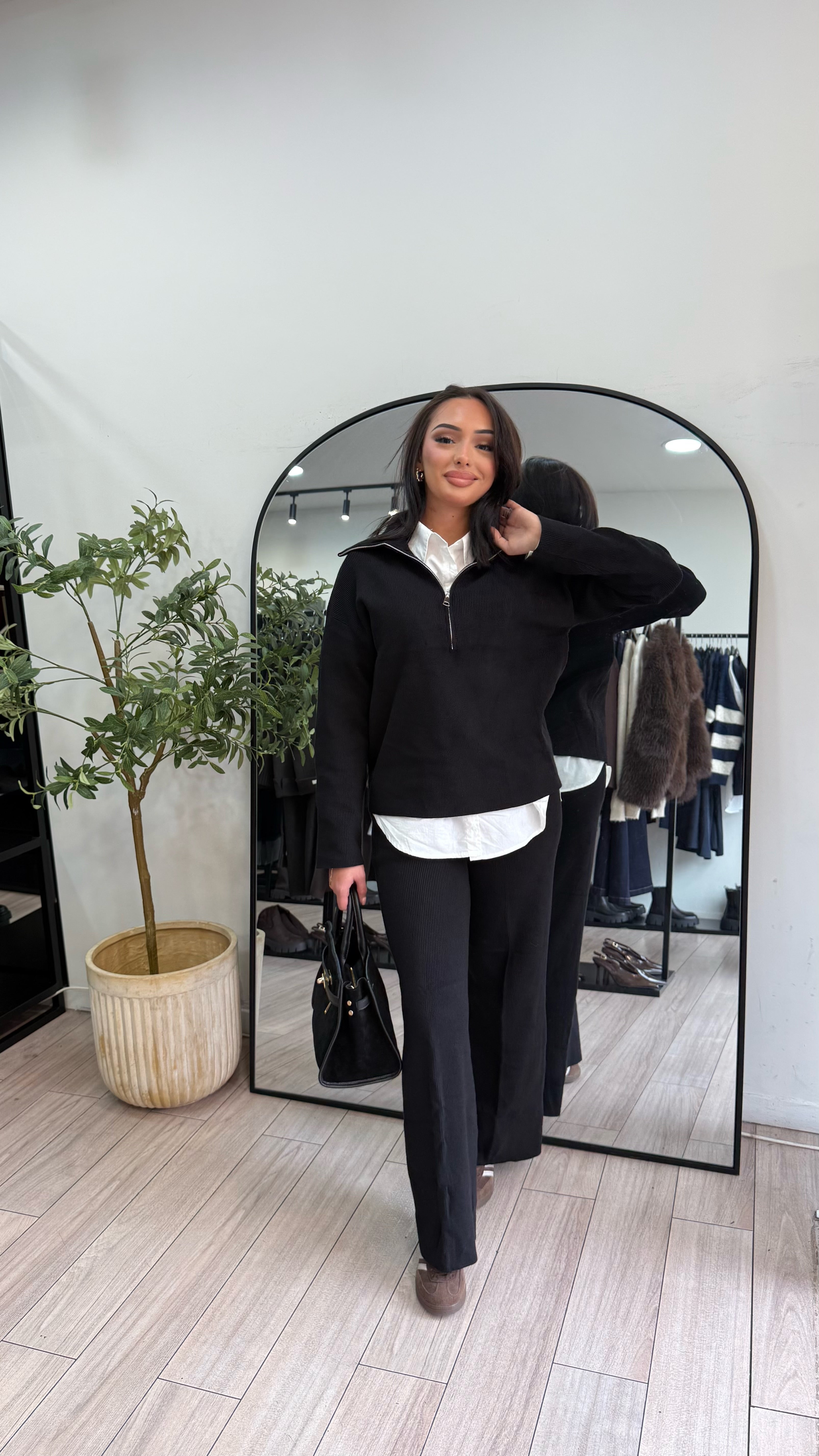 Ensemble zip en maille noir