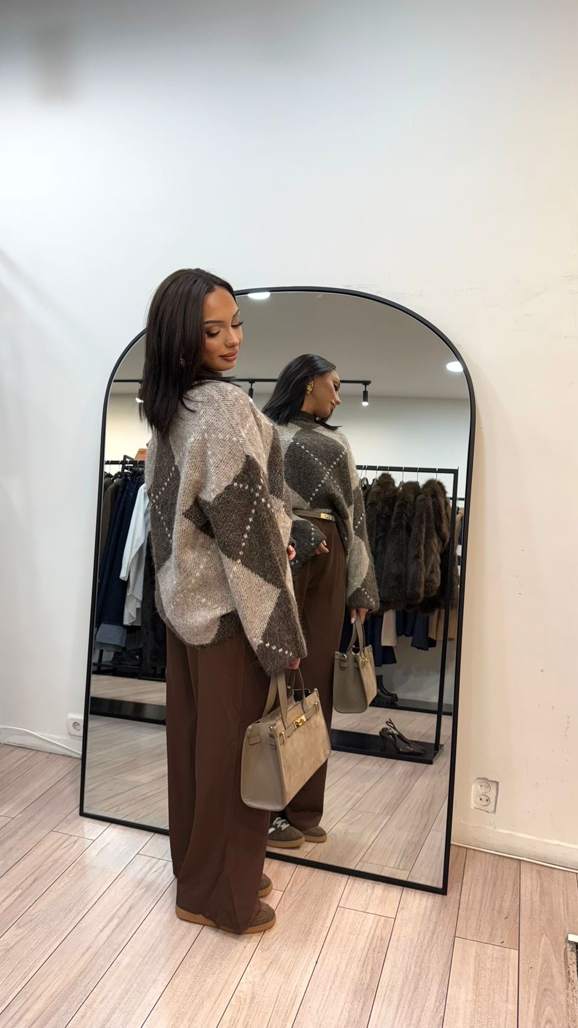 Pull jacquard marron