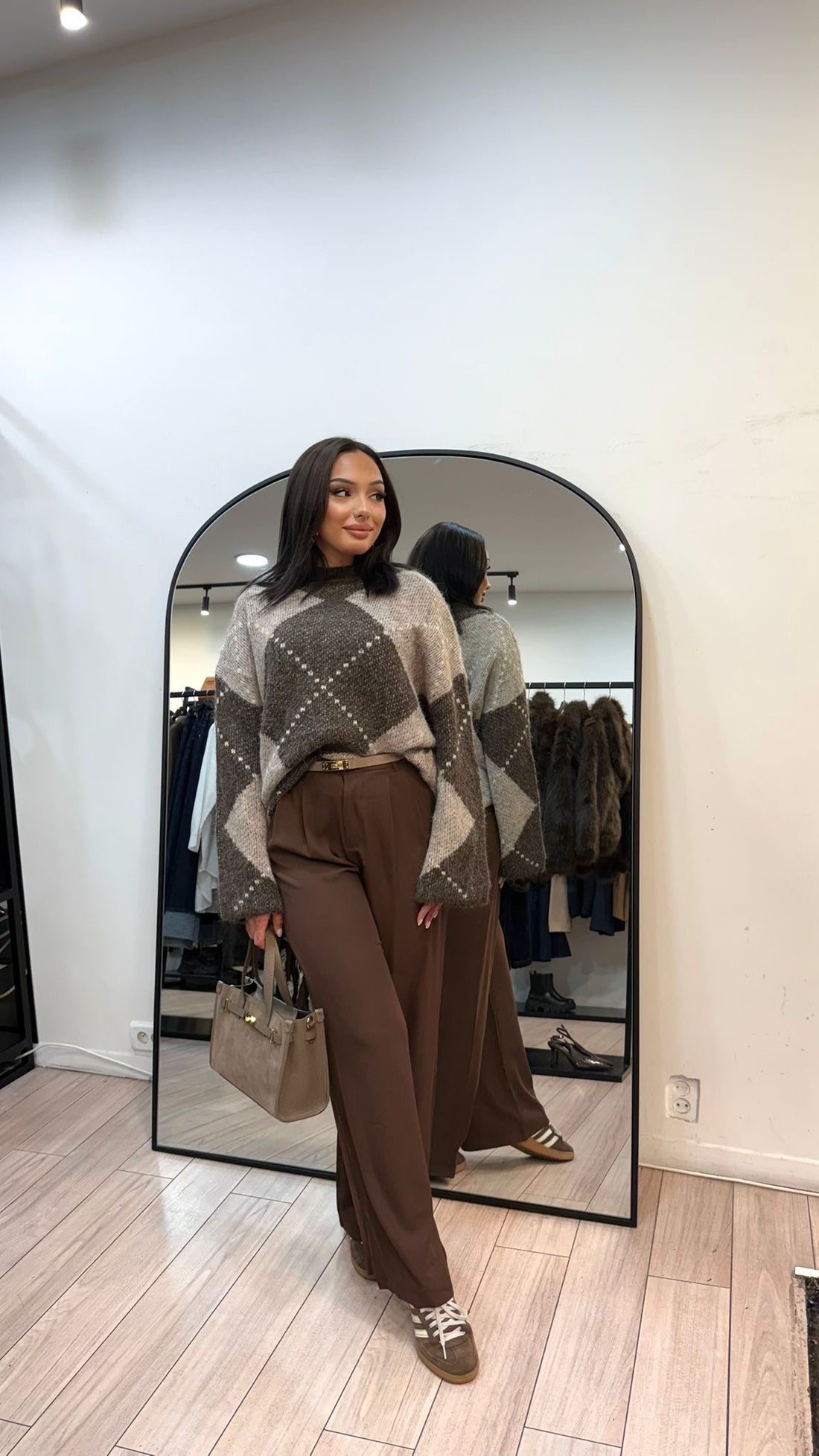 Pull jacquard marron