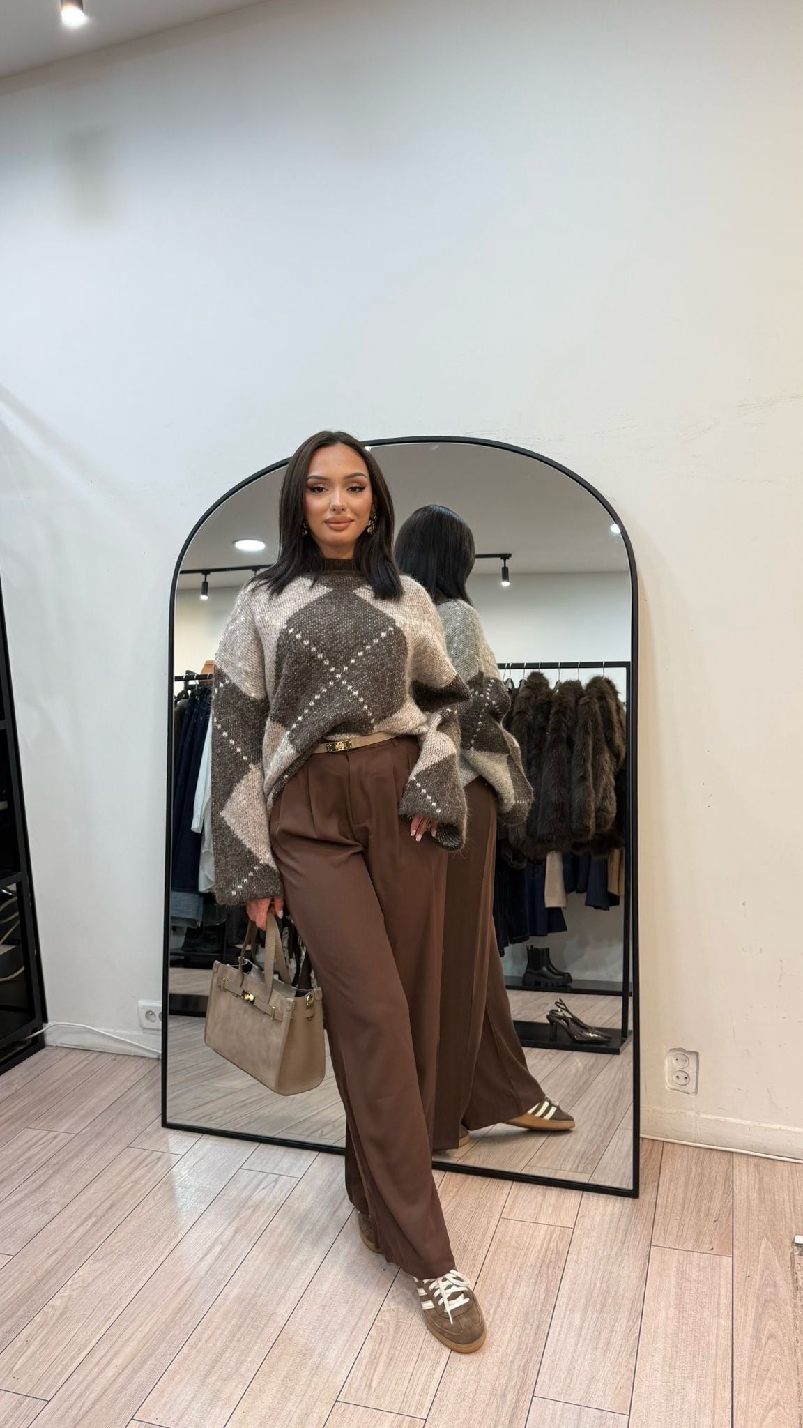 Pull jacquard marron