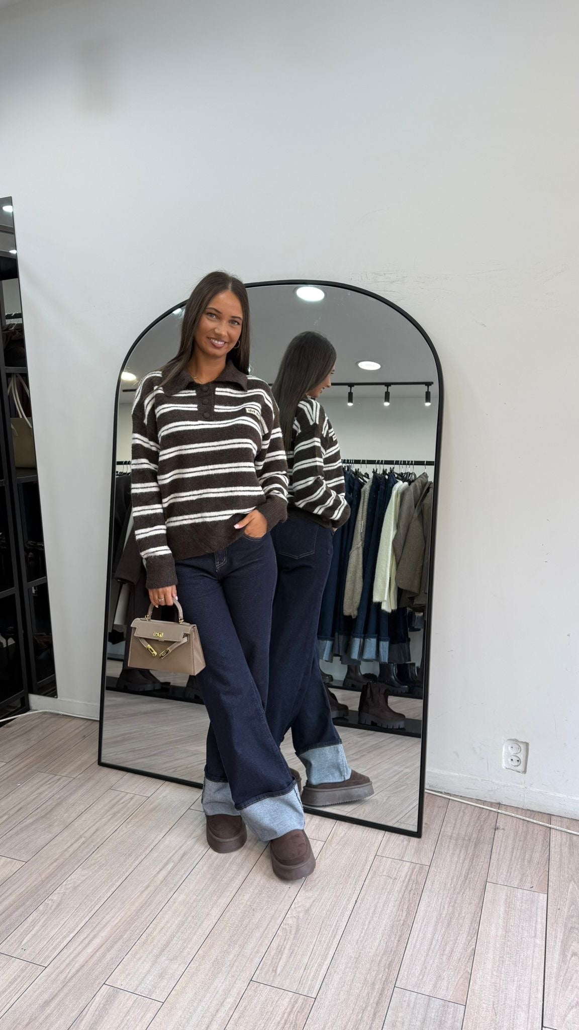 Pull marron à rayures